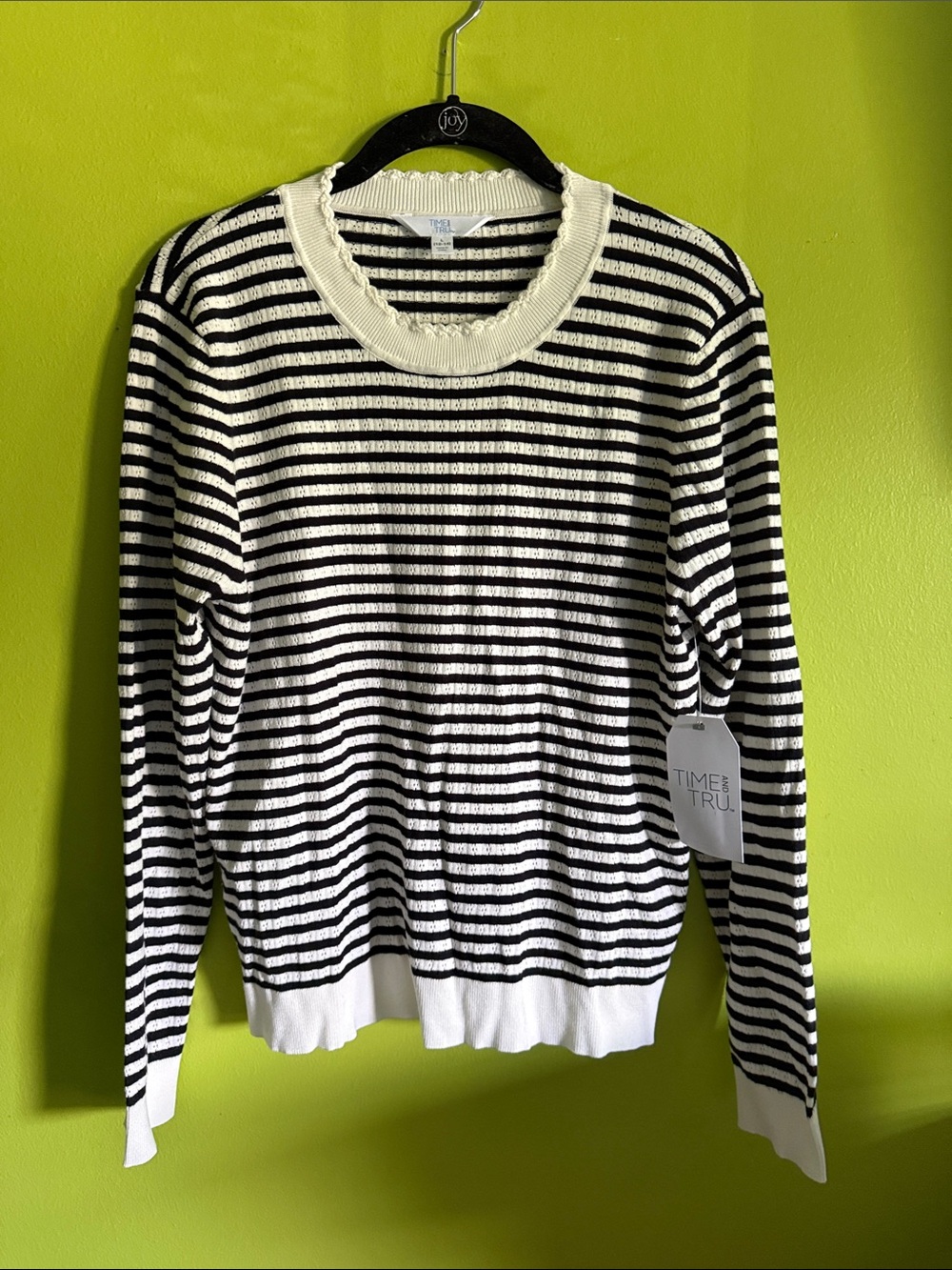 NWT Time And Tru White & Dark Blue Striped Long Sleeve Top Shirt Size L